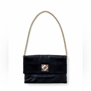 Michael Kors black leather clutch chain gold